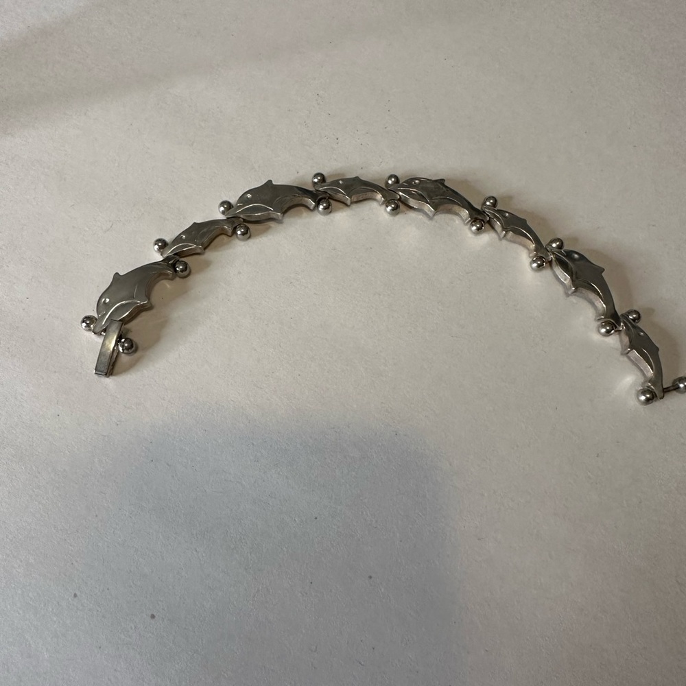 Heavy Solid Sterling Silver Dolphin Bracelet! Gre… - image 2